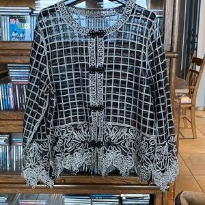 Vintage Evening Jacket Sheer Black With Grey/Silver Details -Size M/L